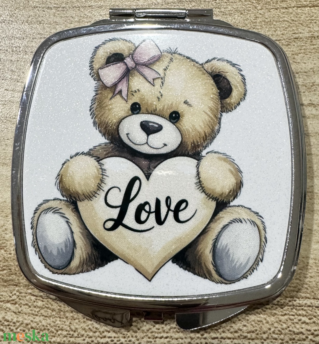 Négyzet alakú sminkes tükör cuki macis mintával - szépségápolás - arcápolás - smink kellék - Meska.hu