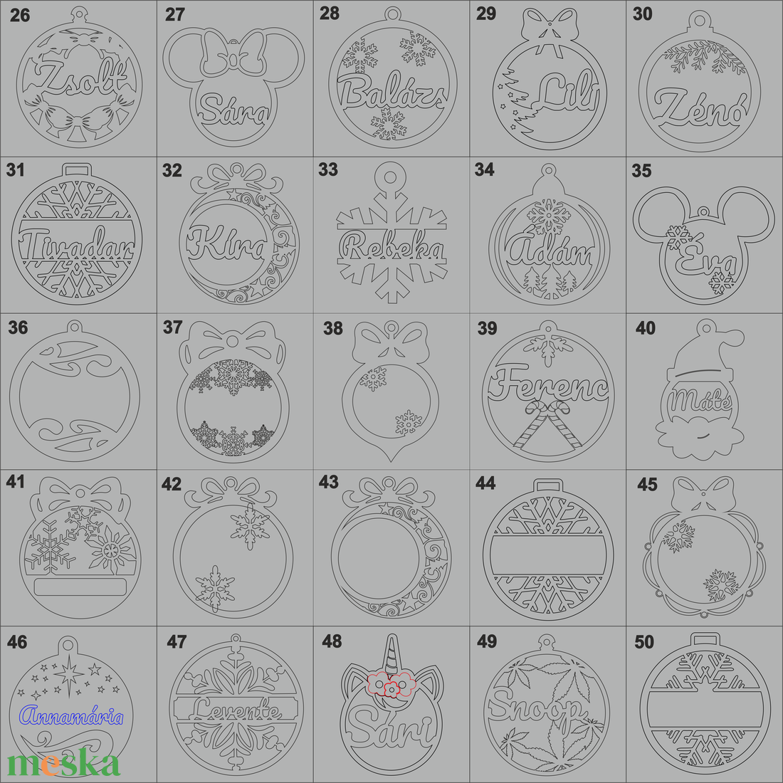 Egyedi Karácsonyfa díszek 50 fajta - karácsony - karácsonyi lakásdekoráció - karácsonyfadíszek - Meska.hu