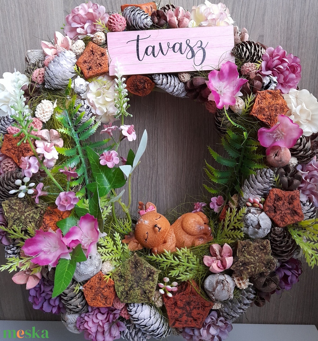 Tavaszi kopogtató alvó őzikével - otthon & életmód - dekoráció - ajtó- és ablak dekoráció - ajtódísz & kopogtató - Meska.hu