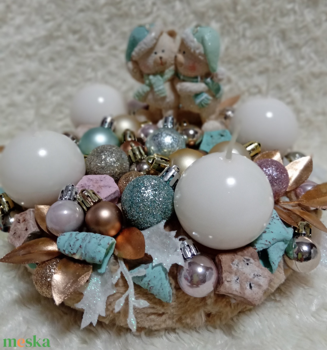 Ölelkezős mackók adventi koszorú - karácsony - adventi díszek - adventi asztaldísz - Meska.hu