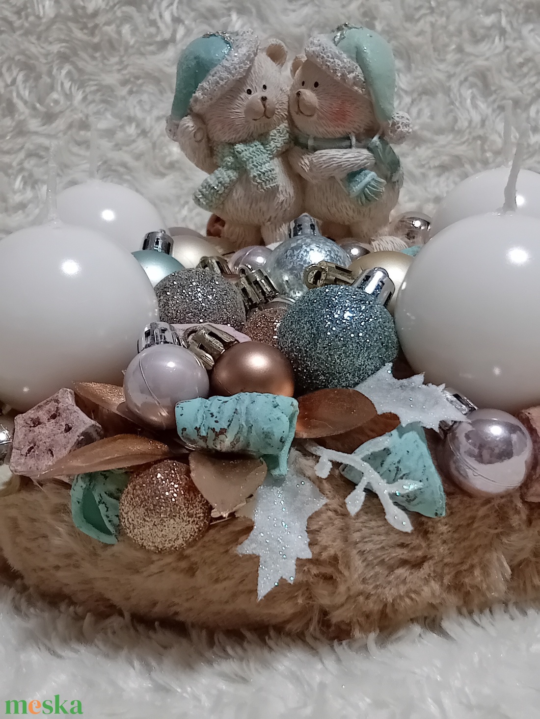 Ölelkezős mackók adventi koszorú - karácsony - adventi díszek - adventi asztaldísz - Meska.hu