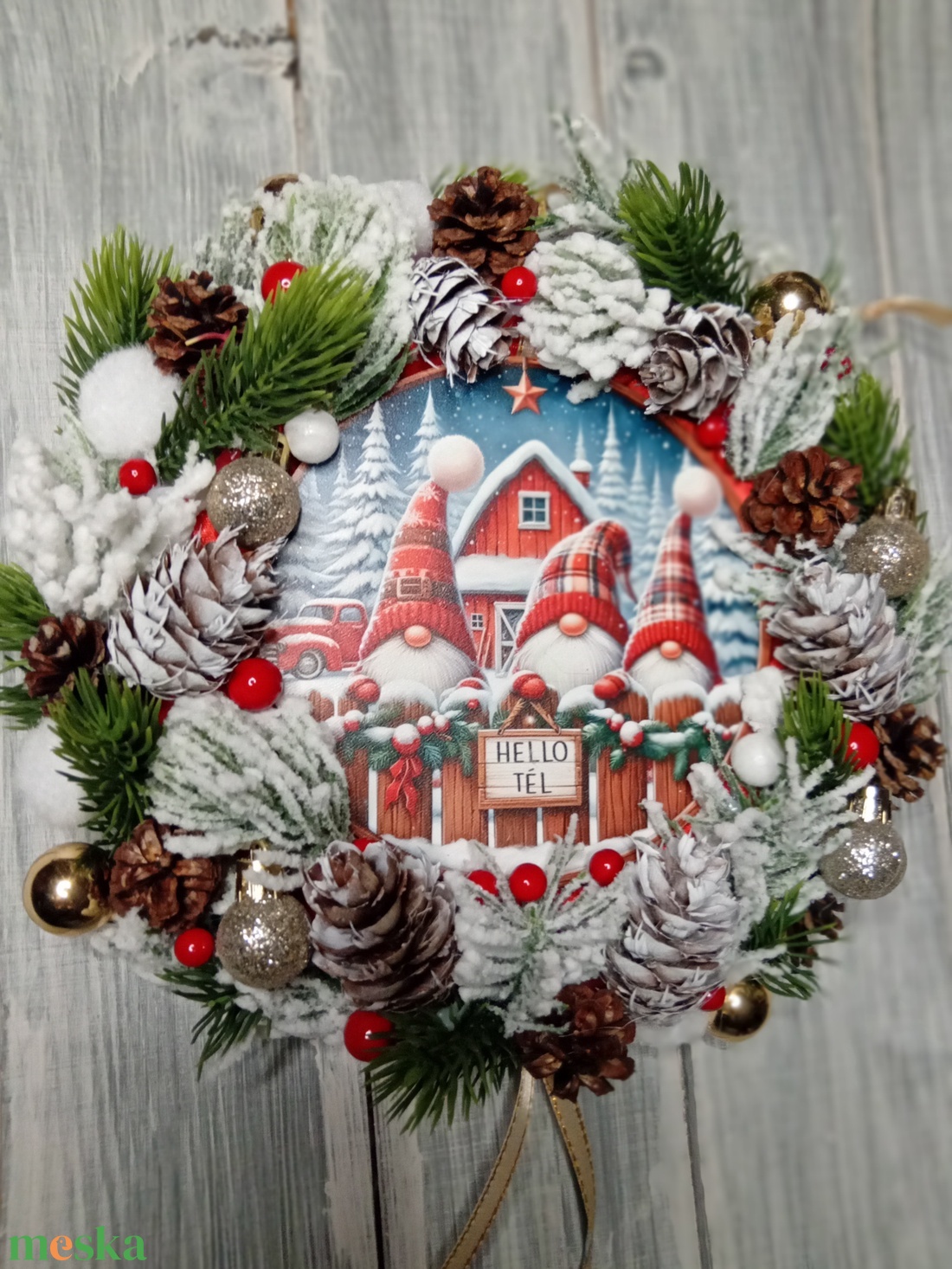 Hello tél manós ajtódísz - karácsony - karácsonyi lakásdekoráció - karácsonyi ajtódíszek - Meska.hu