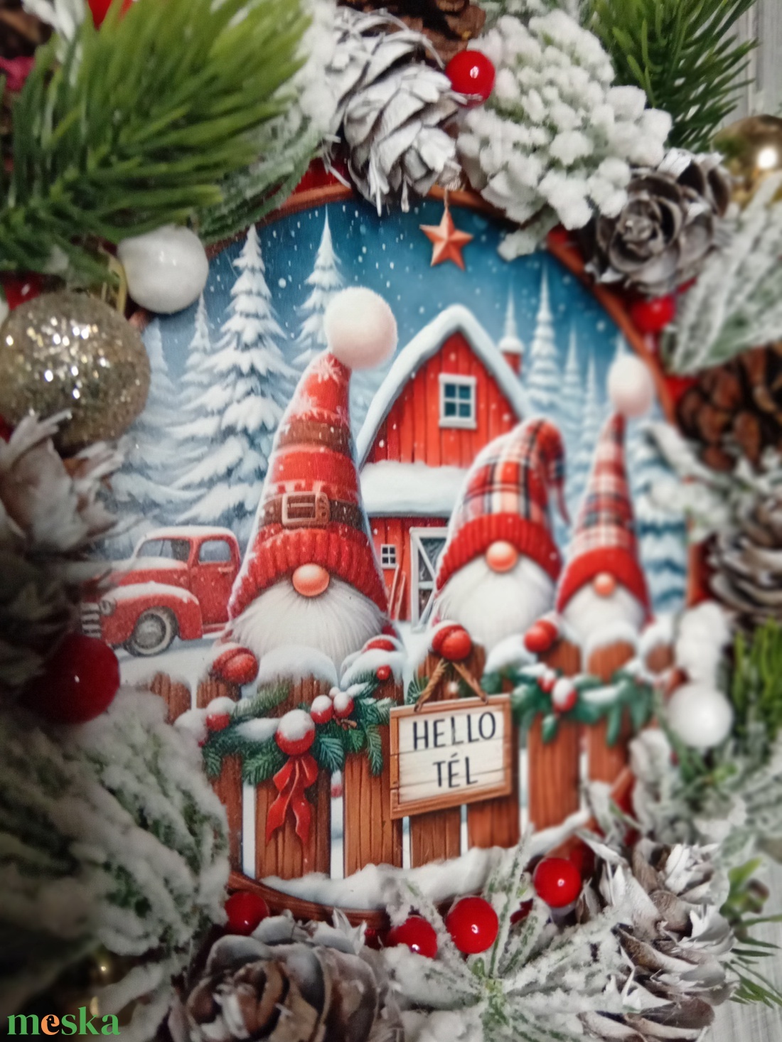 Hello tél manós ajtódísz - karácsony - karácsonyi lakásdekoráció - karácsonyi ajtódíszek - Meska.hu