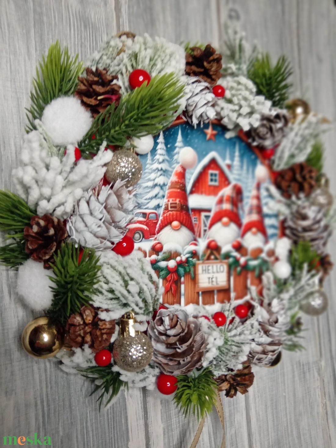 Hello tél manós ajtódísz - karácsony - karácsonyi lakásdekoráció - karácsonyi ajtódíszek - Meska.hu