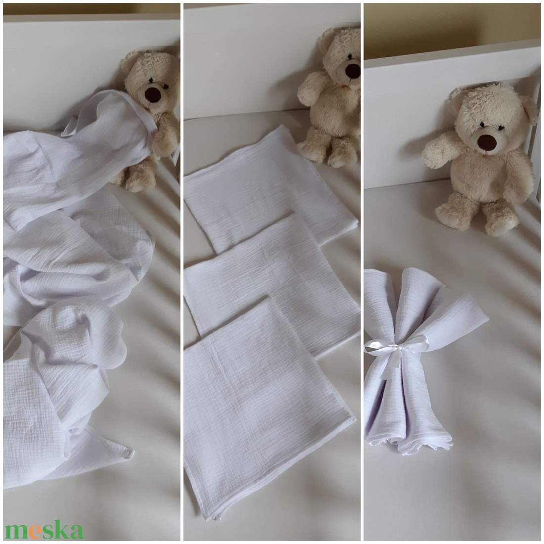 Fehér dupla géz textil pelenka, 3 db - baba - mama - pelenkázó, babafürdető kellékek - pelenka - Meska.hu