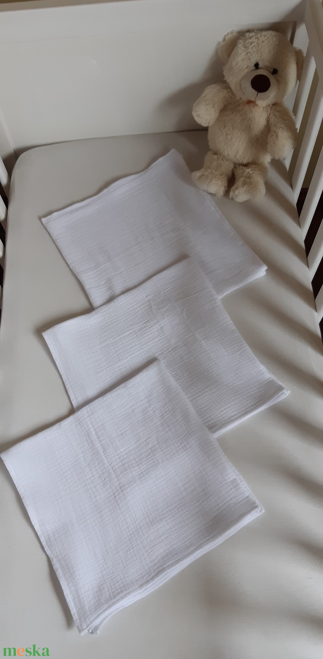 Fehér dupla géz textil pelenka, 3 db - baba - mama - pelenkázó, babafürdető kellékek - pelenka - Meska.hu