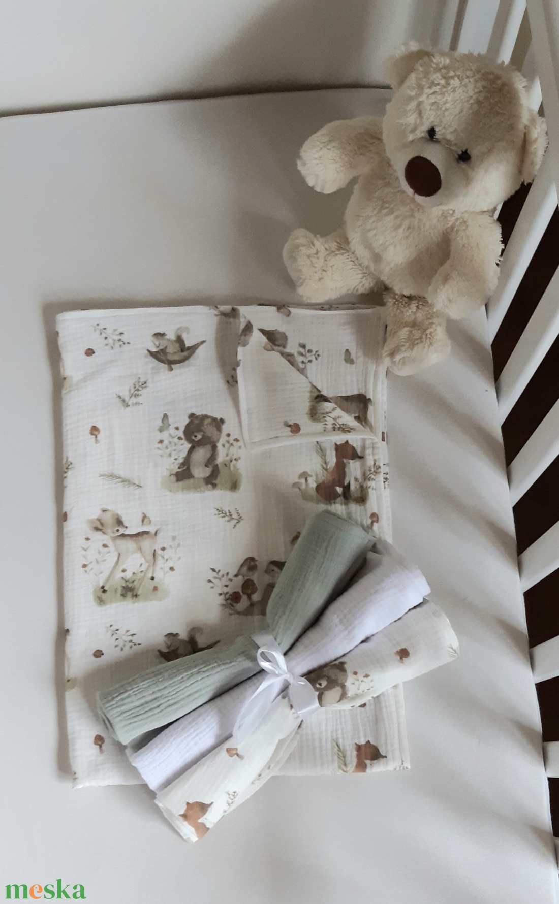 Két rétegű dupla géz nyári takaró és 3 db színben harmonizáló pelenka - baba - mama - baba ágynemű - babatakaró, gyerek pléd - Meska.hu
