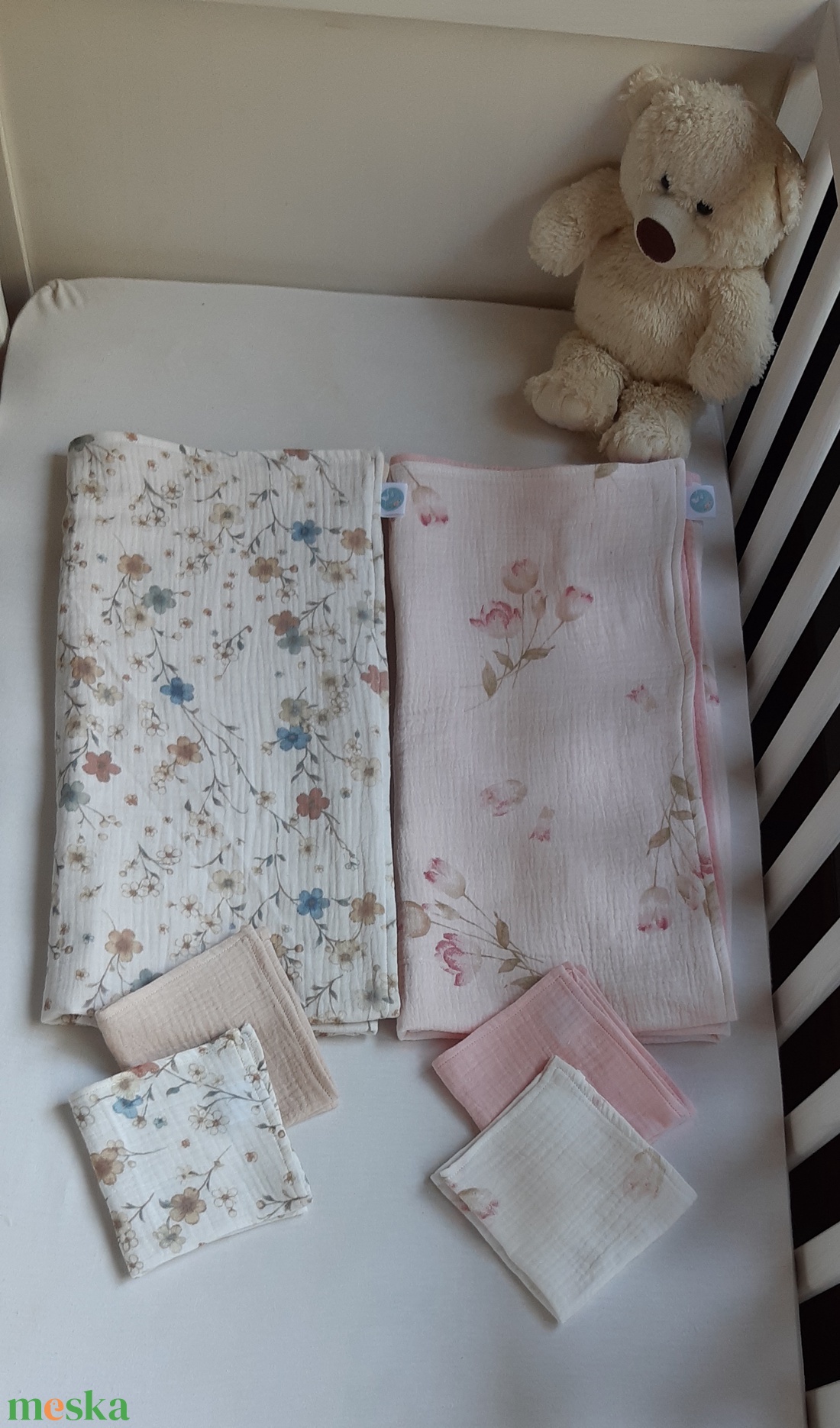 2 db két rétegű dupla géz nyári takaró, 4 db nyálkendővel - baba - mama - baba ágynemű - babatakaró, gyerek pléd - Meska.hu