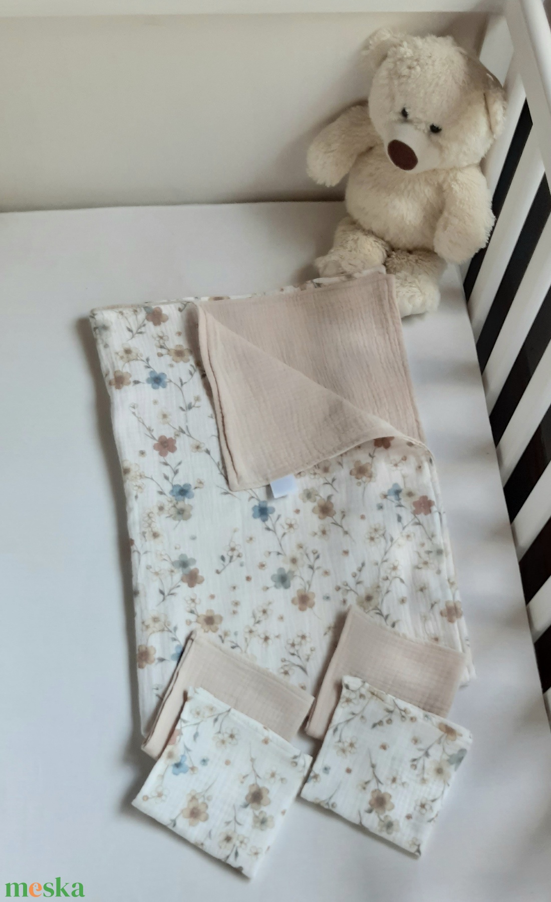 Két rétegű dupla géz nyári takaró, 4 db nyálkendővel - baba - mama - baba ágynemű - babatakaró, gyerek pléd - Meska.hu