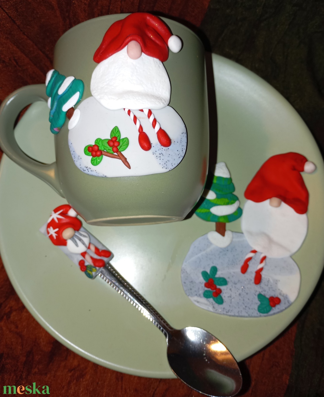 Manós kávéskanál,teáskanál bögrével és tányérral - otthon & életmód - konyhafelszerelés, tálalás - tálalás - kanál & villa - Meska.hu