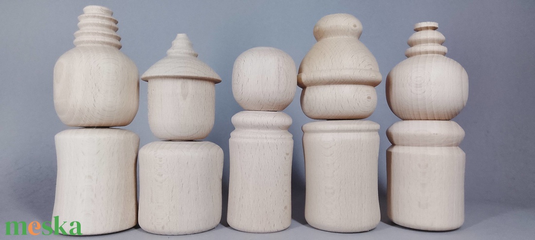 Öt fababa, levehető fejjel - talán így könnyebb festeni - egyesével vagy csoportban is... - kellékek & szerszámok - hobby fa alapanyag - egyéb fatermék - Meska.hu