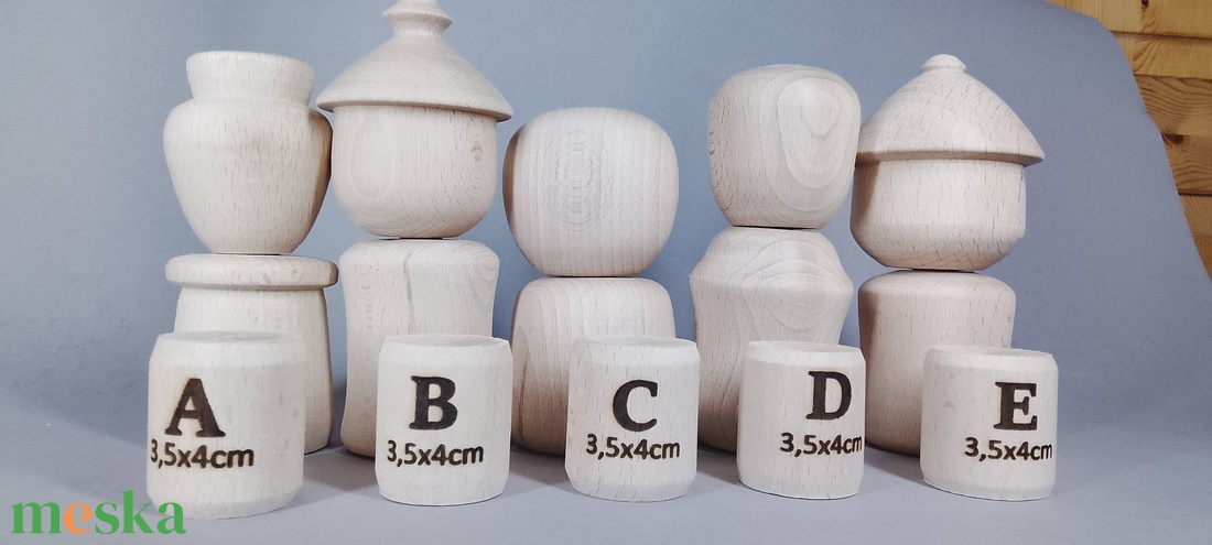 Öt fababa, levehető fejjel - talán így könnyebb festeni - egyesével vagy csoportban is... - kellékek & szerszámok - hobby fa alapanyag - egyéb fatermék - Meska.hu