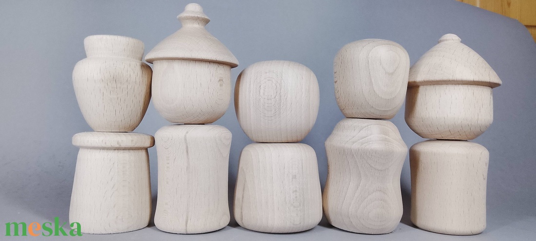 Öt fababa, levehető fejjel - talán így könnyebb festeni - egyesével vagy csoportban is... - kellékek & szerszámok - hobby fa alapanyag - egyéb fatermék - Meska.hu