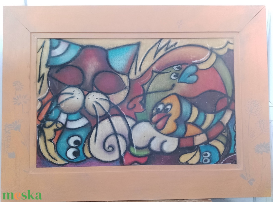 Vibók Ildi: Macskaálom (pasztell - faroston) - művészet - festmény - pasztell - Meska.hu