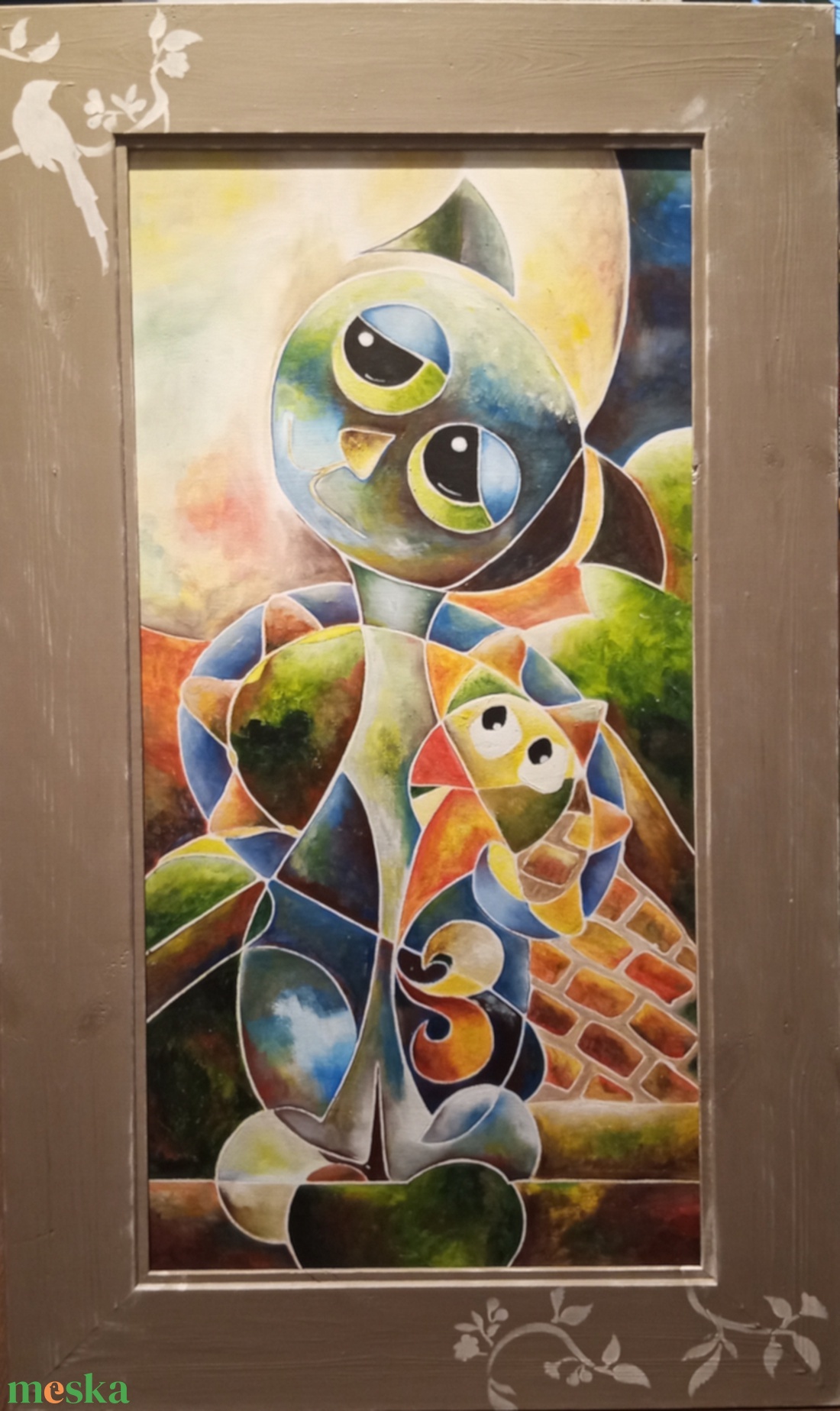 Vibók Ildi: A Háztetőn Hegedülő Macska...(akril - rétegelt lemezen) - művészet - festmény - akril - Meska.hu