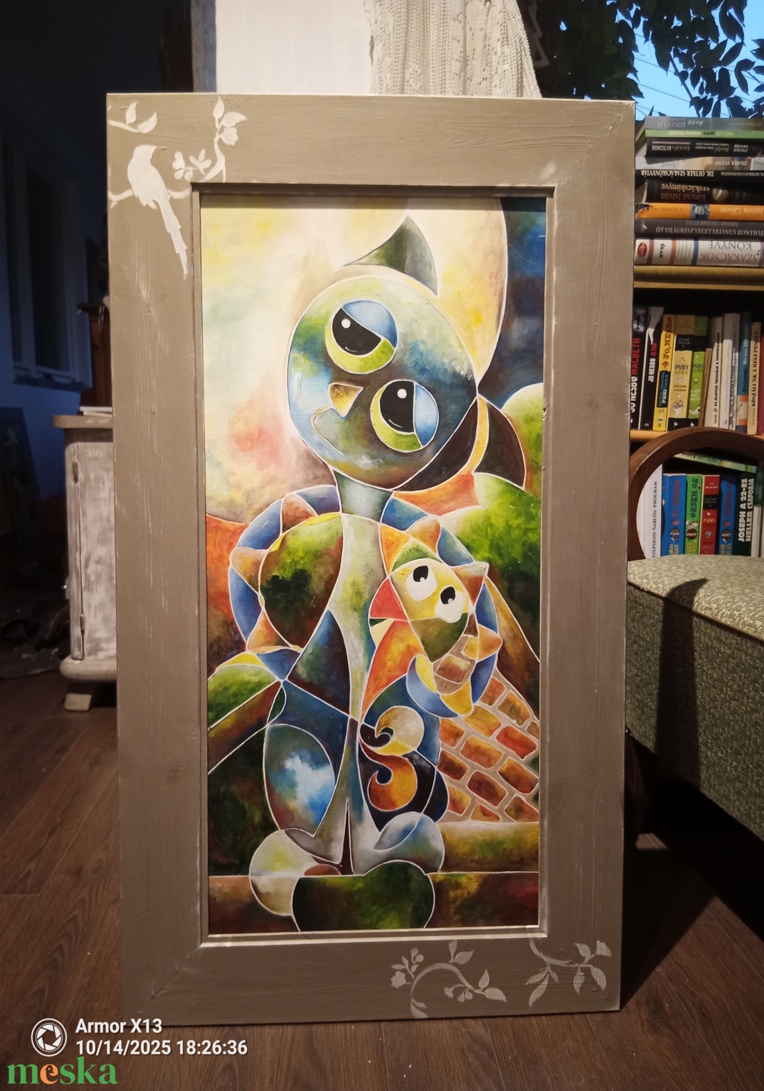 Vibók Ildi: A Háztetőn Hegedülő Macska...(akril - rétegelt lemezen) - művészet - festmény - akril - Meska.hu