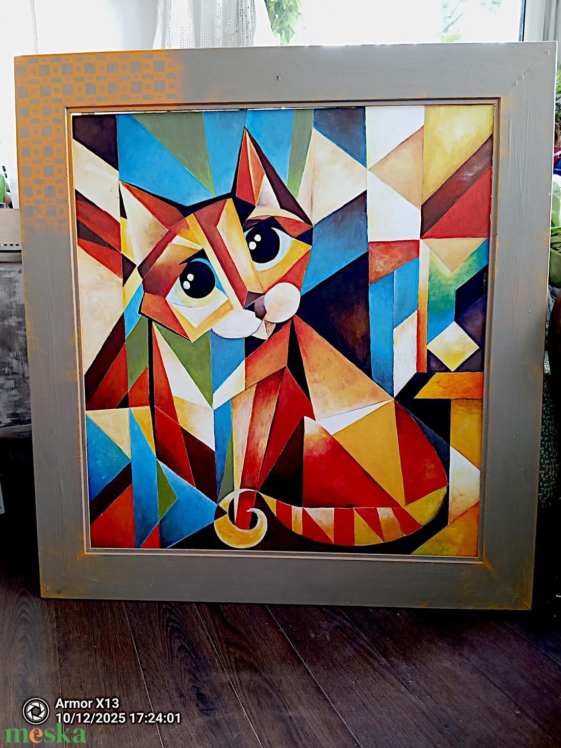 Vibók Ildi: Ablakban üldögélő Macska...(akril - rétegelt lemezen) - művészet - festmény - akril - Meska.hu