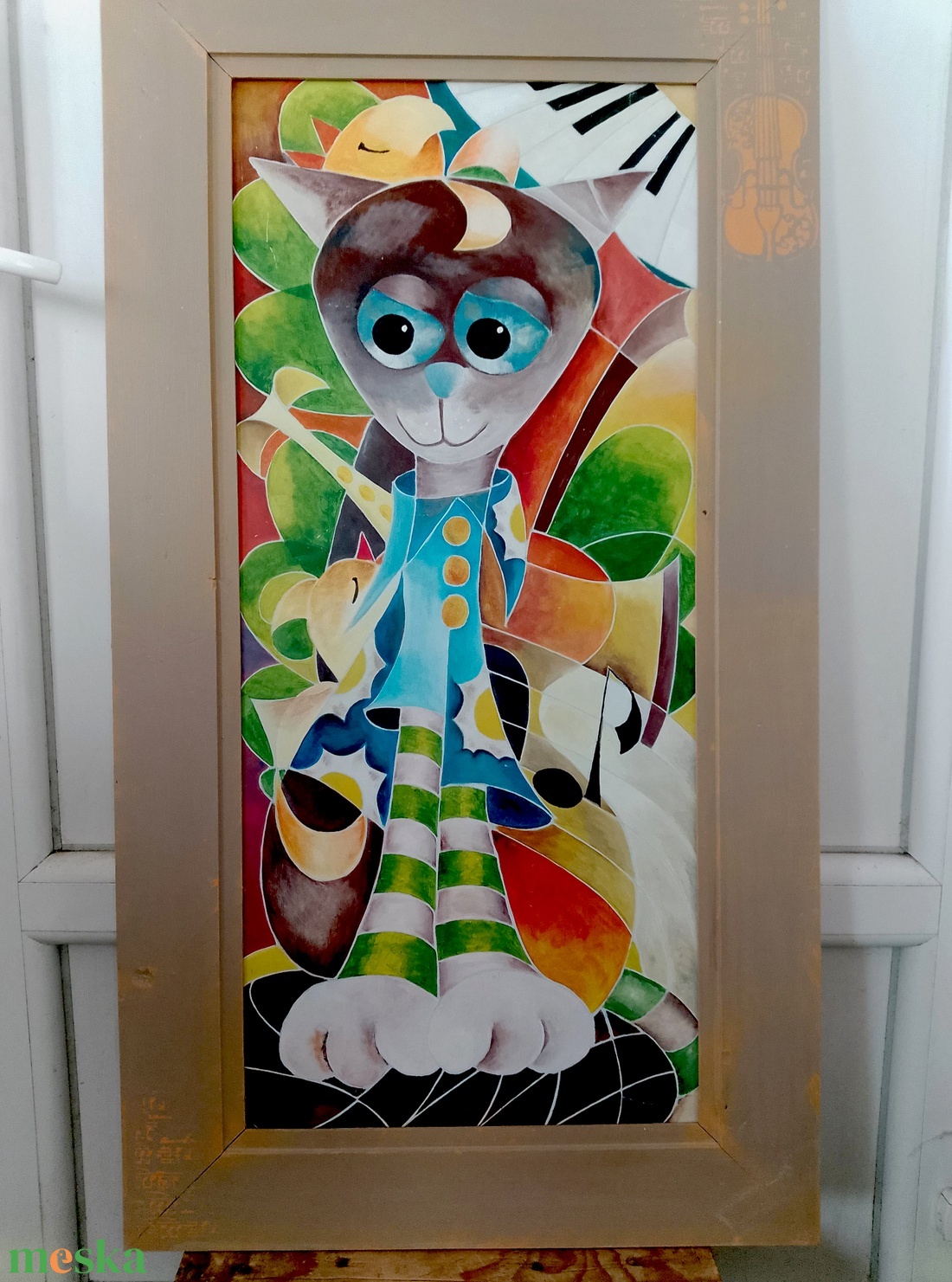 Vibók Ildi: A Muzsikus Macska...(akril - rétegelt lemezen) - művészet - festmény - akril - Meska.hu