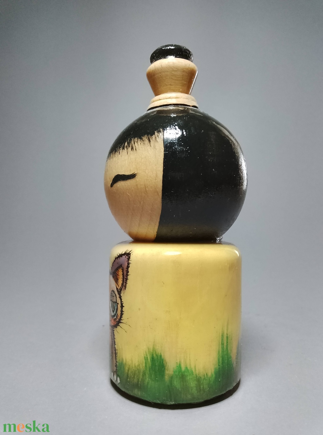 Kézzel készített egyedi Kokeshi - a kóbormacskás mintával - művészet - más gyűjtemények - Meska.hu