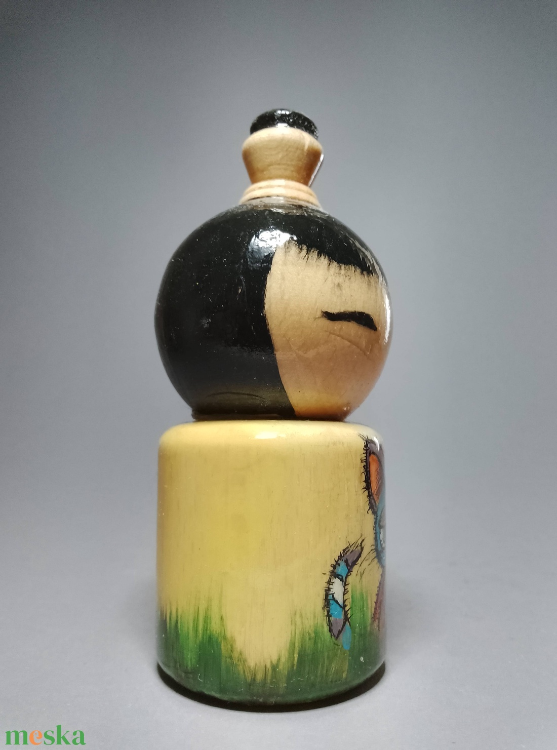 Kézzel készített egyedi Kokeshi - a kóbormacskás mintával - művészet - más gyűjtemények - Meska.hu