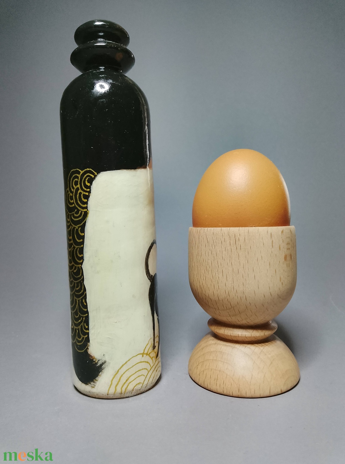 Kézzel készített egyedi Kokeshi - virág és macska mintával - művészet - más gyűjtemények - Meska.hu