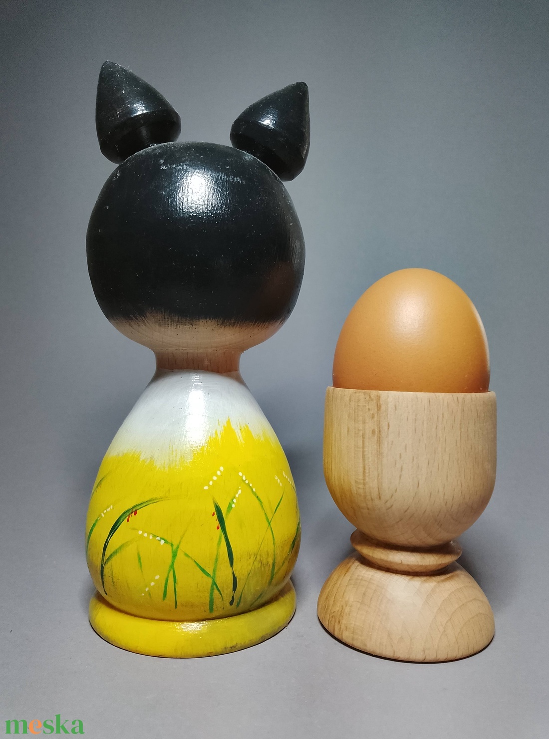 Kézzel készített egyedi Kokeshi cica - kóbormacska mintával - művészet - más gyűjtemények - Meska.hu