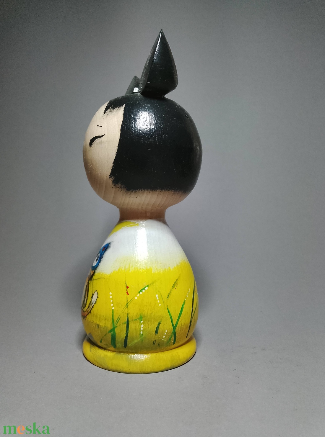 Kézzel készített egyedi Kokeshi cica - kóbormacska mintával - művészet - más gyűjtemények - Meska.hu