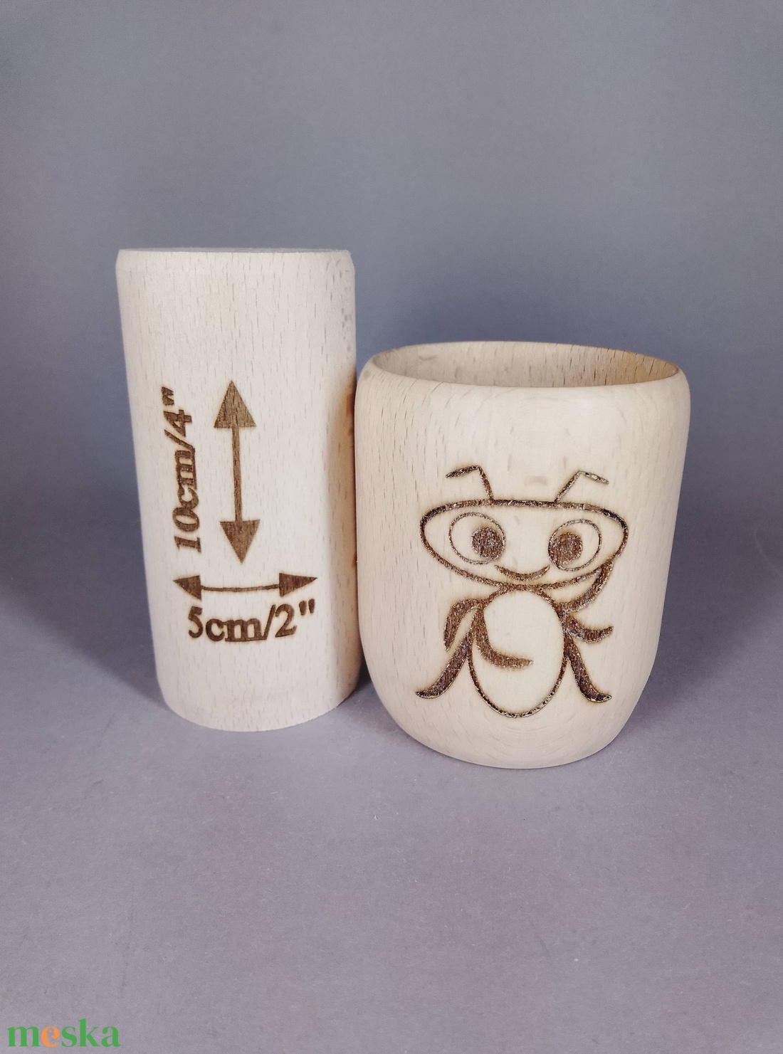 Kézzel készített bükkfa pohárkák - akár asztali ceruza-toll tartó - hangya mintával - kellékek & szerszámok - hobby fa alapanyag - doboz - Meska.hu