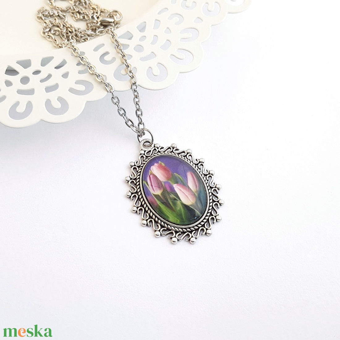 AKCIÓ - Tulipán mintás nyaklánc - Anyák napjára :) - ékszer - nyaklánc - medálos nyaklánc - Meska.hu