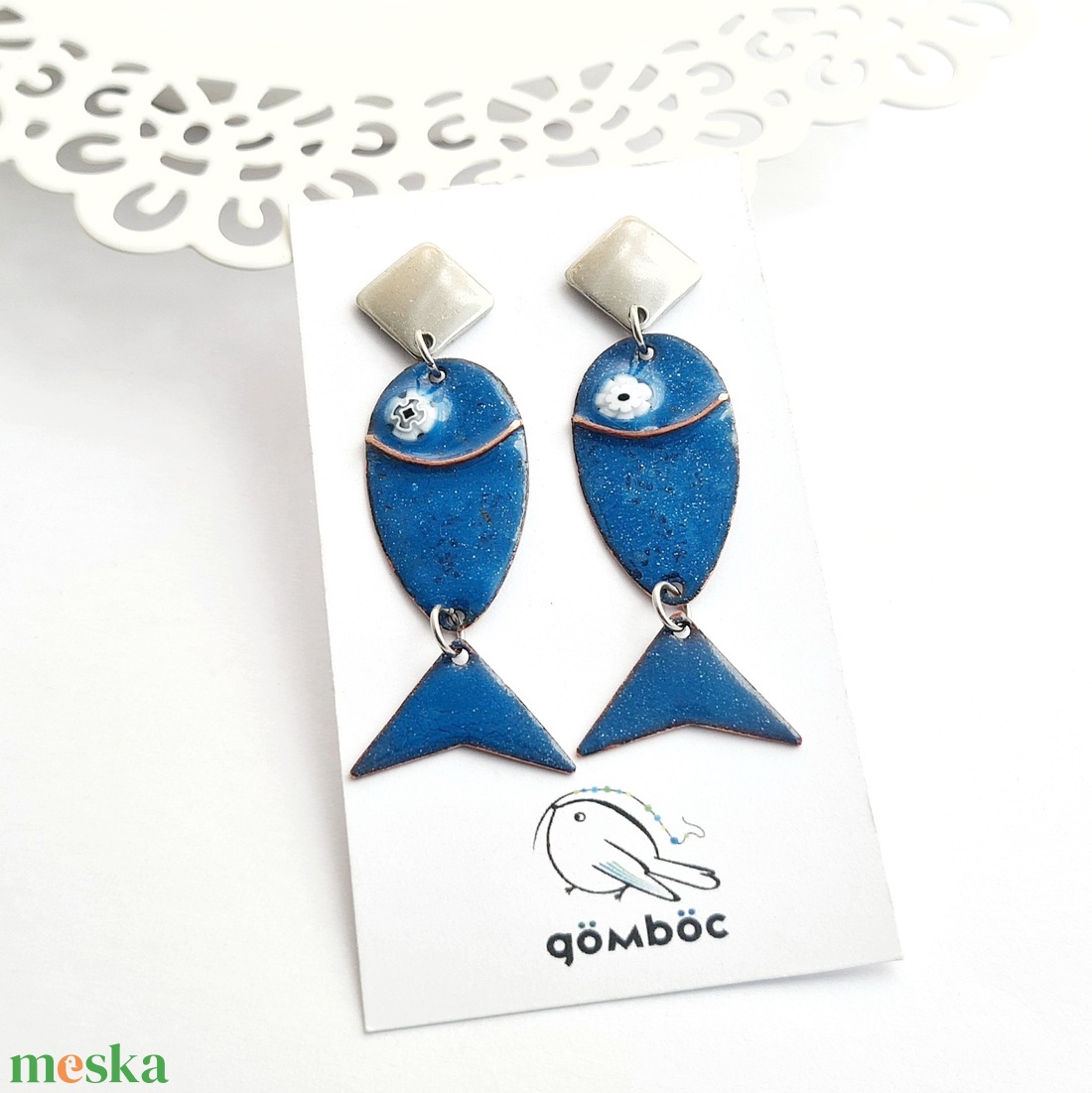 Tűzzománc halacska fülbevaló - ékszer - fülbevaló - lógó fülbevaló - Meska.hu