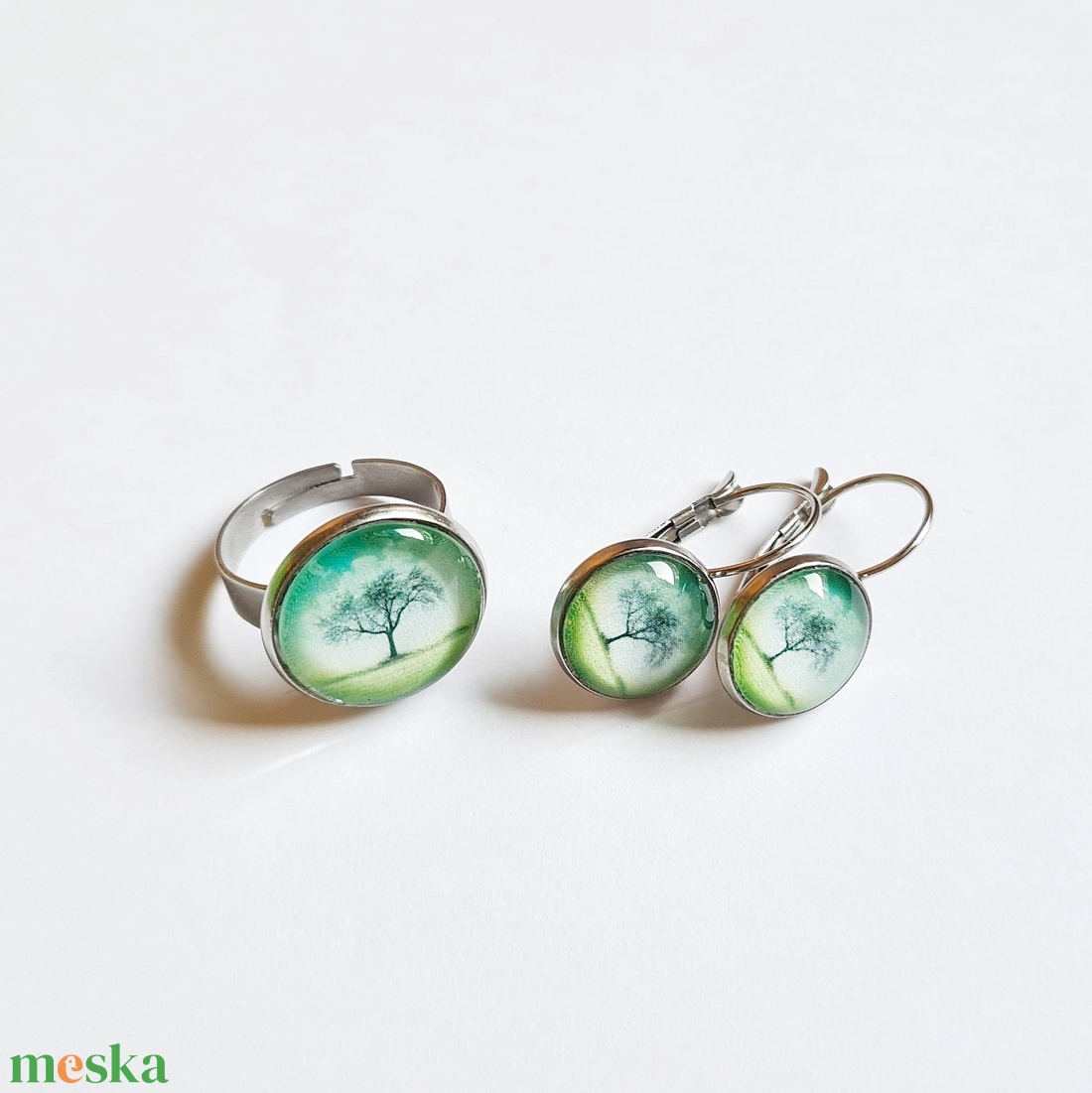 Zöldes életfás nemesacél ékszerszett  - ékszer - ékszerszett - Meska.hu