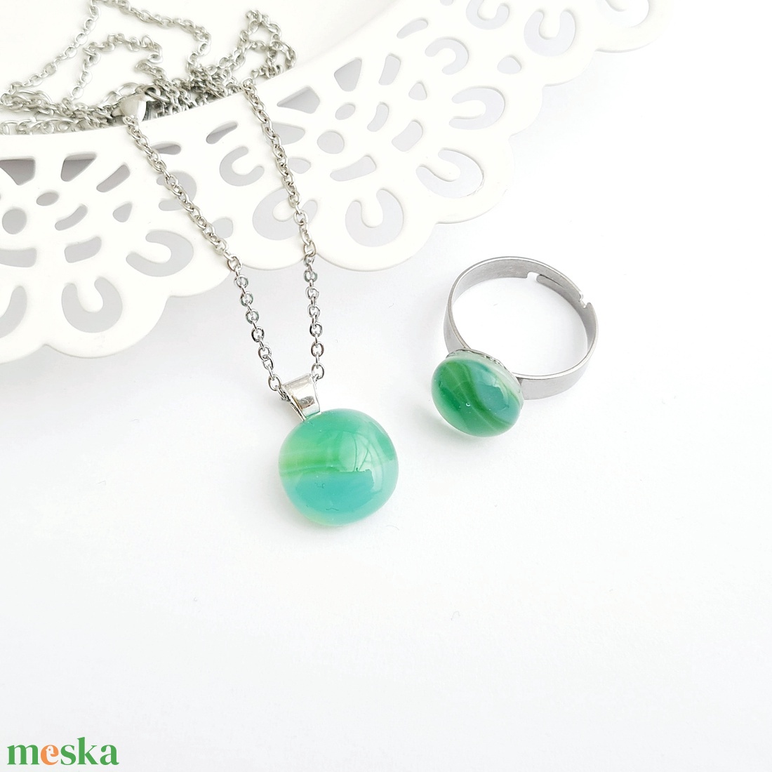 Zöld-türkiz üveg ékszerszett - ékszer - ékszerszett - Meska.hu