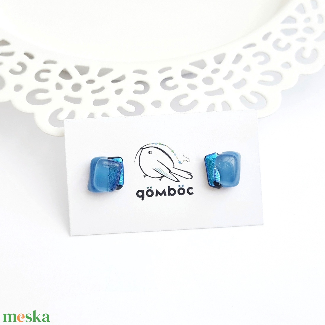 Kék Dichroic üveg fülbevaló - ékszer - fülbevaló - pötty fülbevaló - Meska.hu