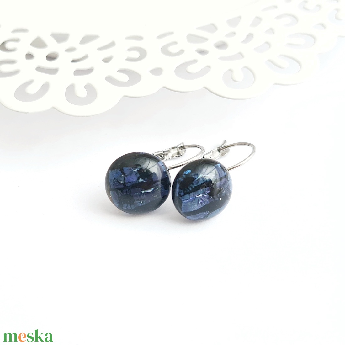 Kékes-lilás Dichroic üveg kapcsos fülbevaló - ékszer - fülbevaló - lógó fülbevaló - Meska.hu