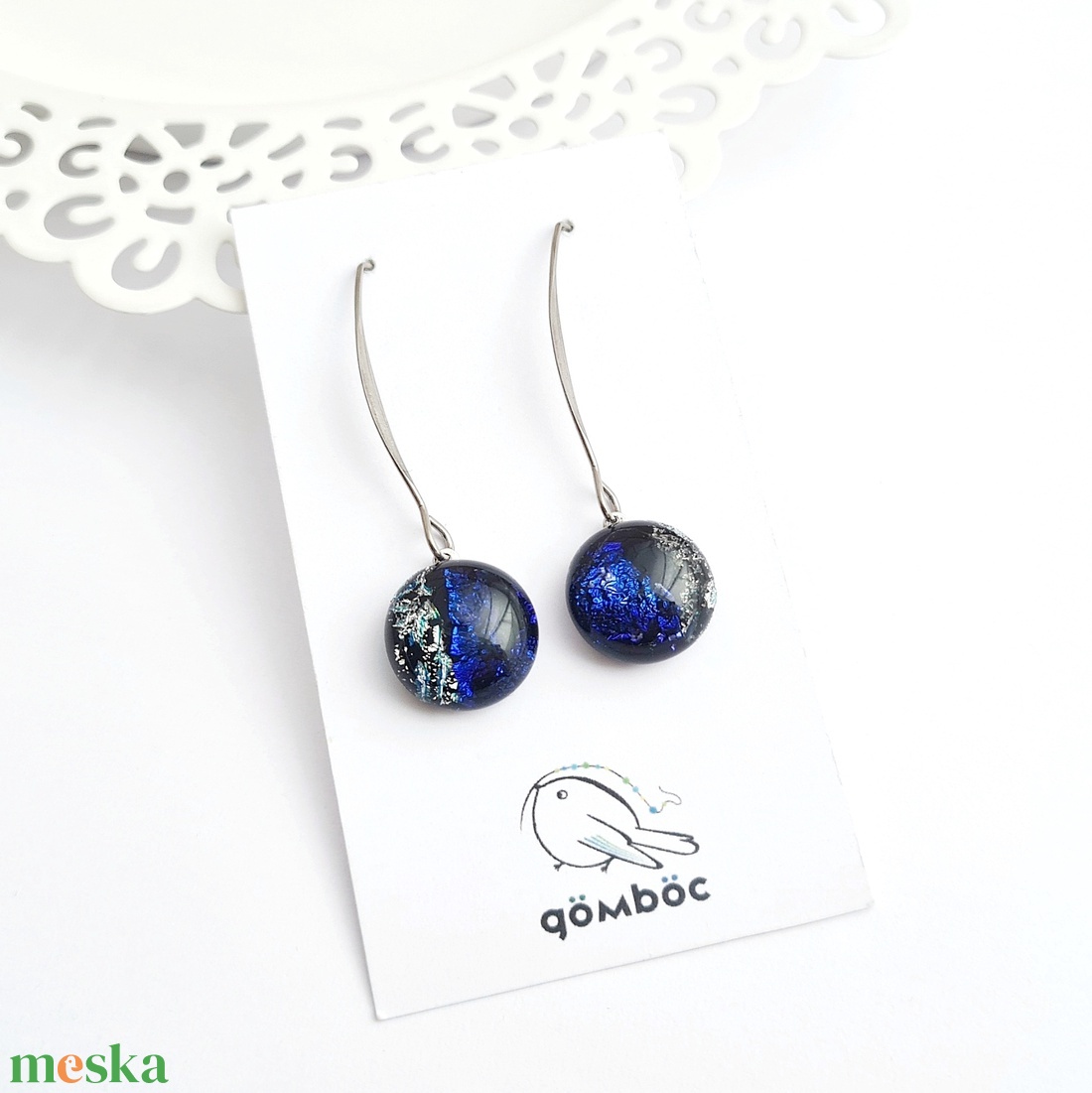 Kék és ezüst Dichroic üveg kapcsos fülbevaló - ékszer - fülbevaló - lógó fülbevaló - Meska.hu