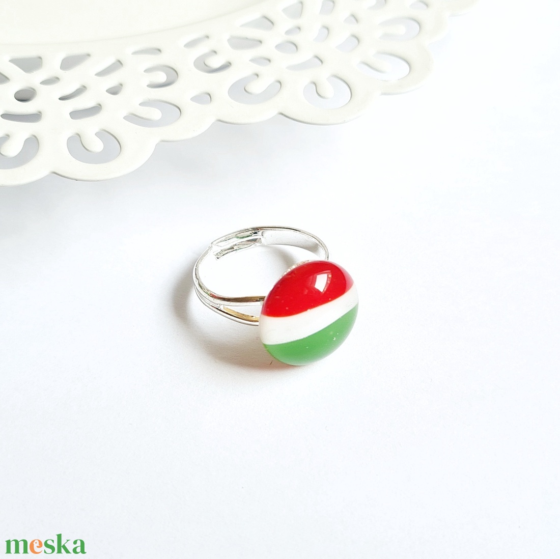 Üveg magyar zászló gyűrű - ékszer - gyűrű - üveglencsés gyűrű - Meska.hu