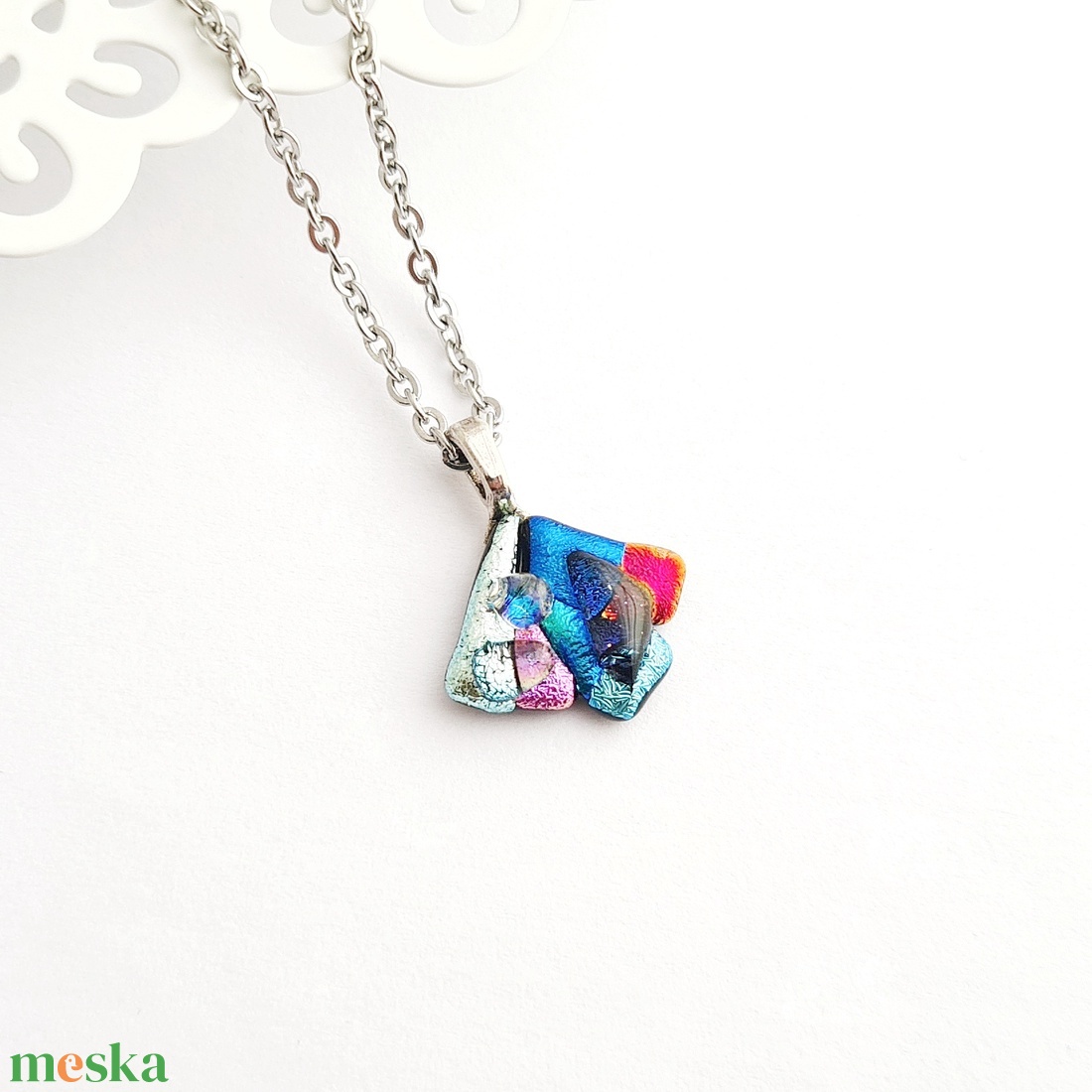 Színes Dichroic üveg nyaklánc - ékszer - nyaklánc - medálos nyaklánc - Meska.hu