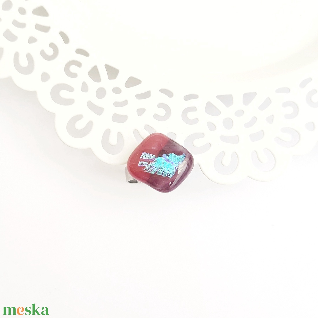 Rózsaszín-lila Dichroic üveg gyűrű - ékszer - gyűrű - figurális gyűrű - Meska.hu