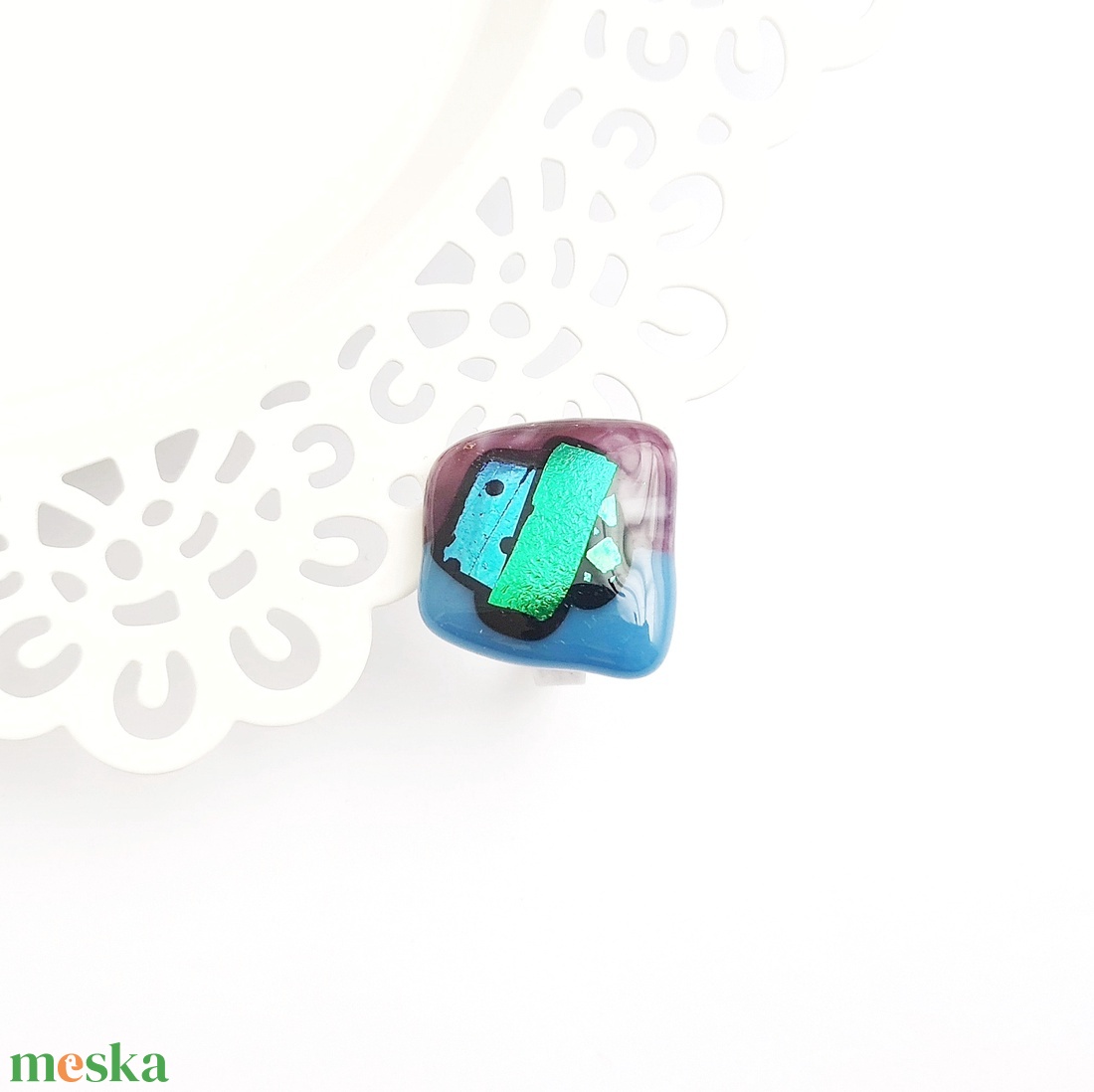Lila-kék-zöld Dichroic üveg gyűrű - ékszer - gyűrű - statement gyűrű - Meska.hu