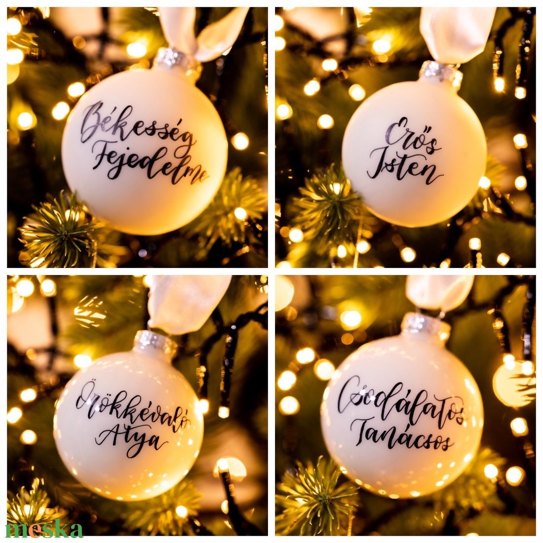 Karácsonyfa szalag egyedi üveg gömbökkel - Ézsaiási Ige - karácsony - karácsonyi lakásdekoráció - karácsonyfadíszek - Meska.hu