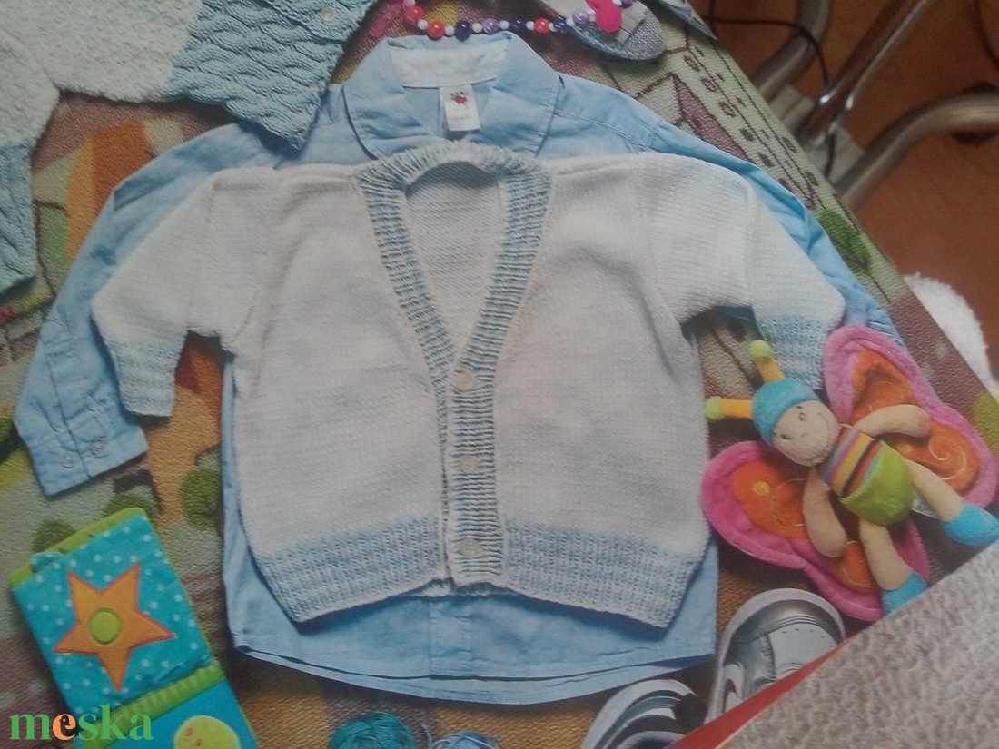 Kötött fehér alkalmi kisfiú kardigán -  - Meska.hu