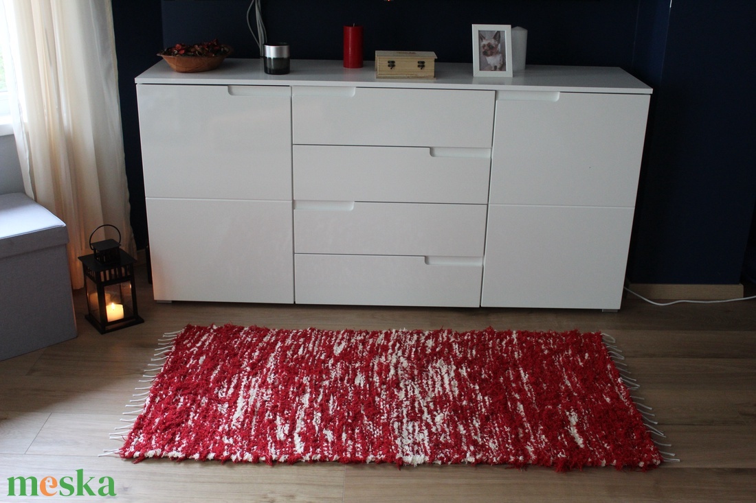 Natúr-piros modern rongyszőnyeg NSZ-01 - otthon & életmód - lakástextil - szőnyeg - szövött szőnyeg - Meska.hu