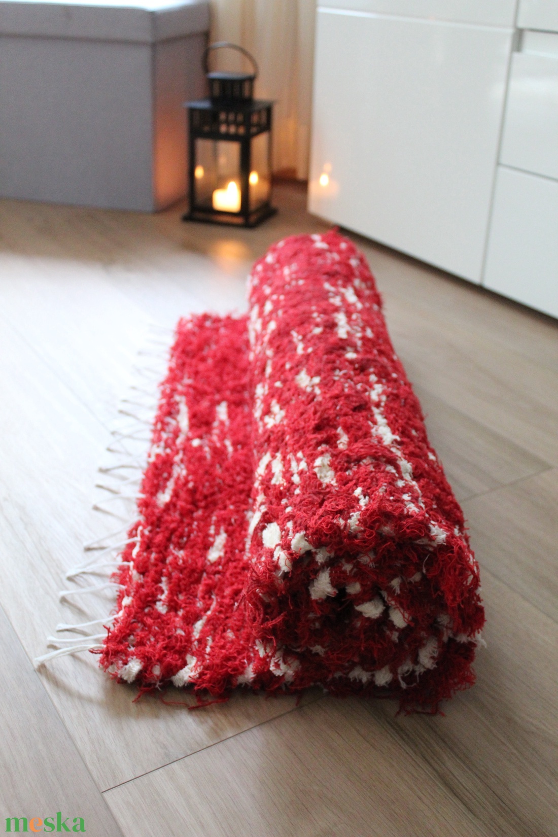 Natúr-piros modern rongyszőnyeg NSZ-01 - otthon & életmód - lakástextil - szőnyeg - szövött szőnyeg - Meska.hu