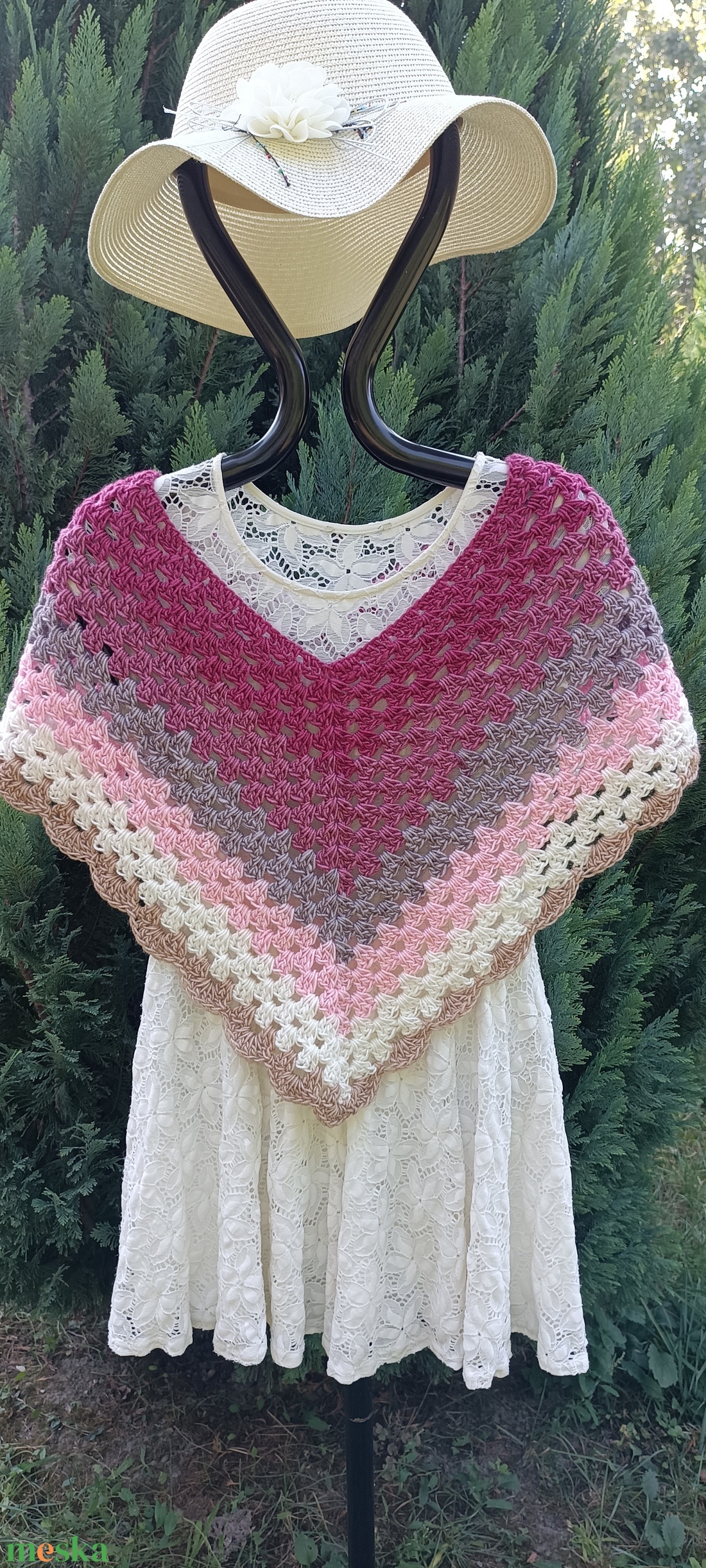 Mályva pelerin, poncsó - ruha & divat - sál, sapka, kendő - kendő - Meska.hu