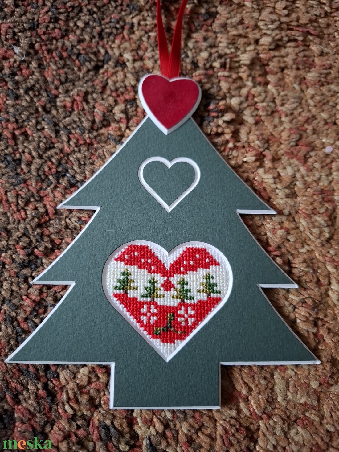 Keresztszemes karácsonyi kicsi dísz - karácsony - adventi díszek - adventi ajtódísz - Meska.hu