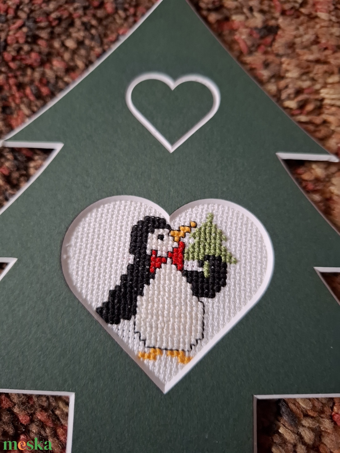 Keresztszemes karácsonyi pingvines dísz - karácsony - adventi díszek - adventi ajtódísz - Meska.hu