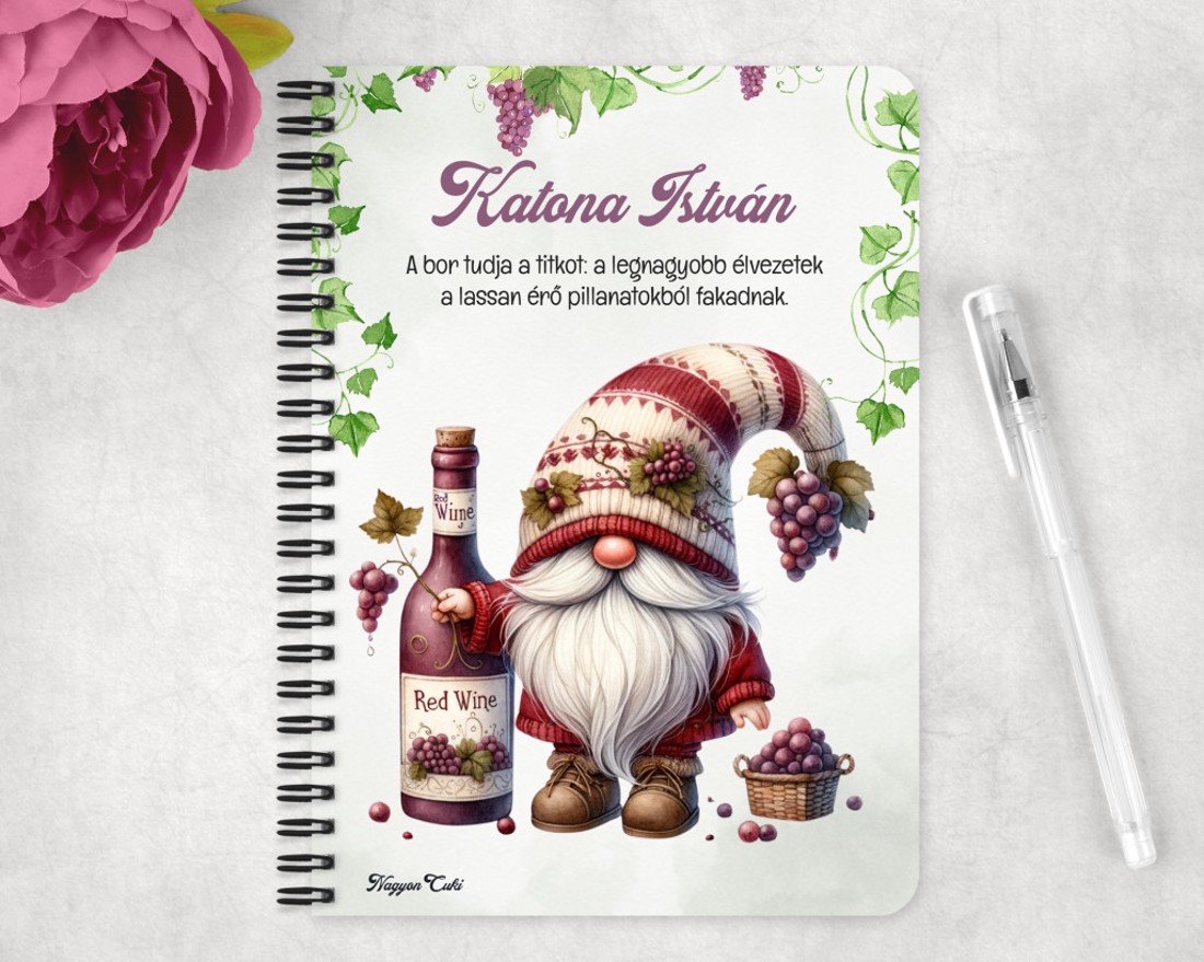 Személyre szabható - A legjobb borász manó és a vörös bor mintás A5-ös füzet - otthon & életmód - papír, írószer - jegyzetfüzet & napló - Meska.hu