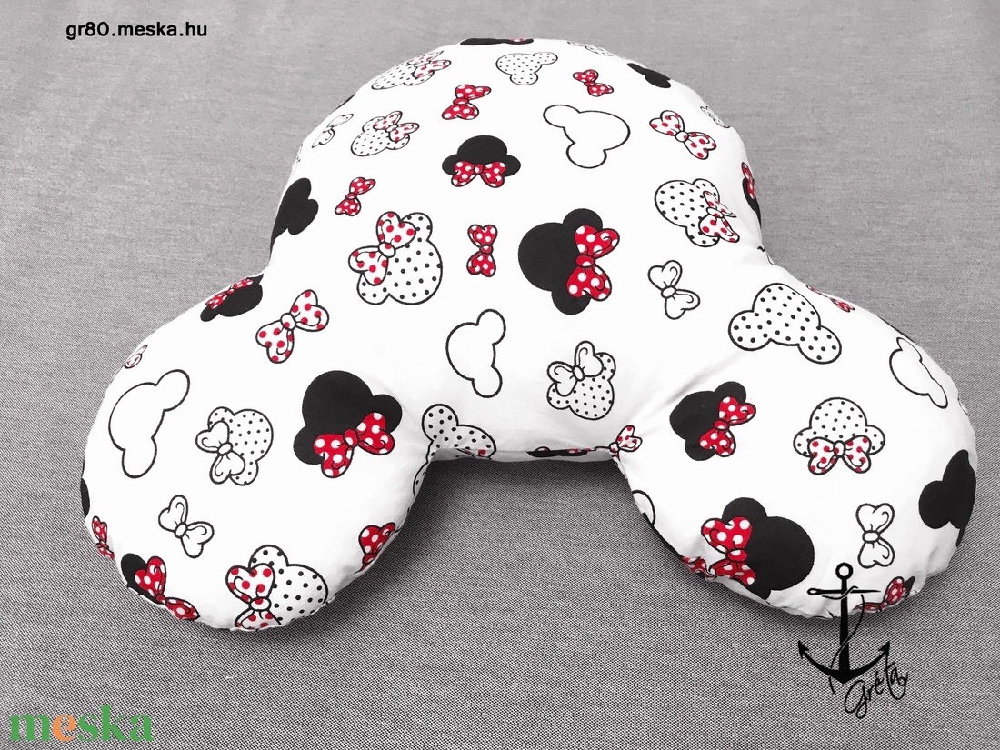 Minnie, Mickey egér fej formájú és mintás puha párna 100% ÖKO-pamutból - PIROS masnis - játék & sport - plüssállat & játékfigura - egér - Meska.hu