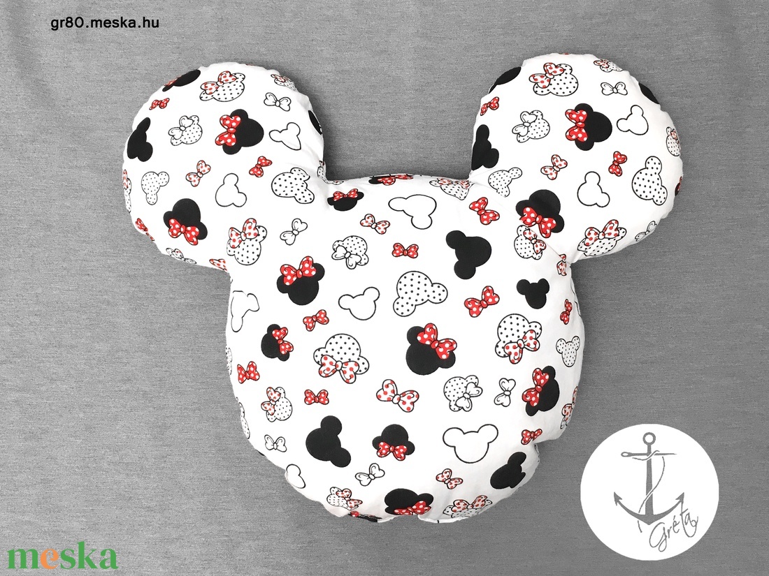 Minnie, Mickey egér fej formájú és mintás puha párna 100% ÖKO-pamutból - PIROS masnis - játék & sport - plüssállat & játékfigura - egér - Meska.hu