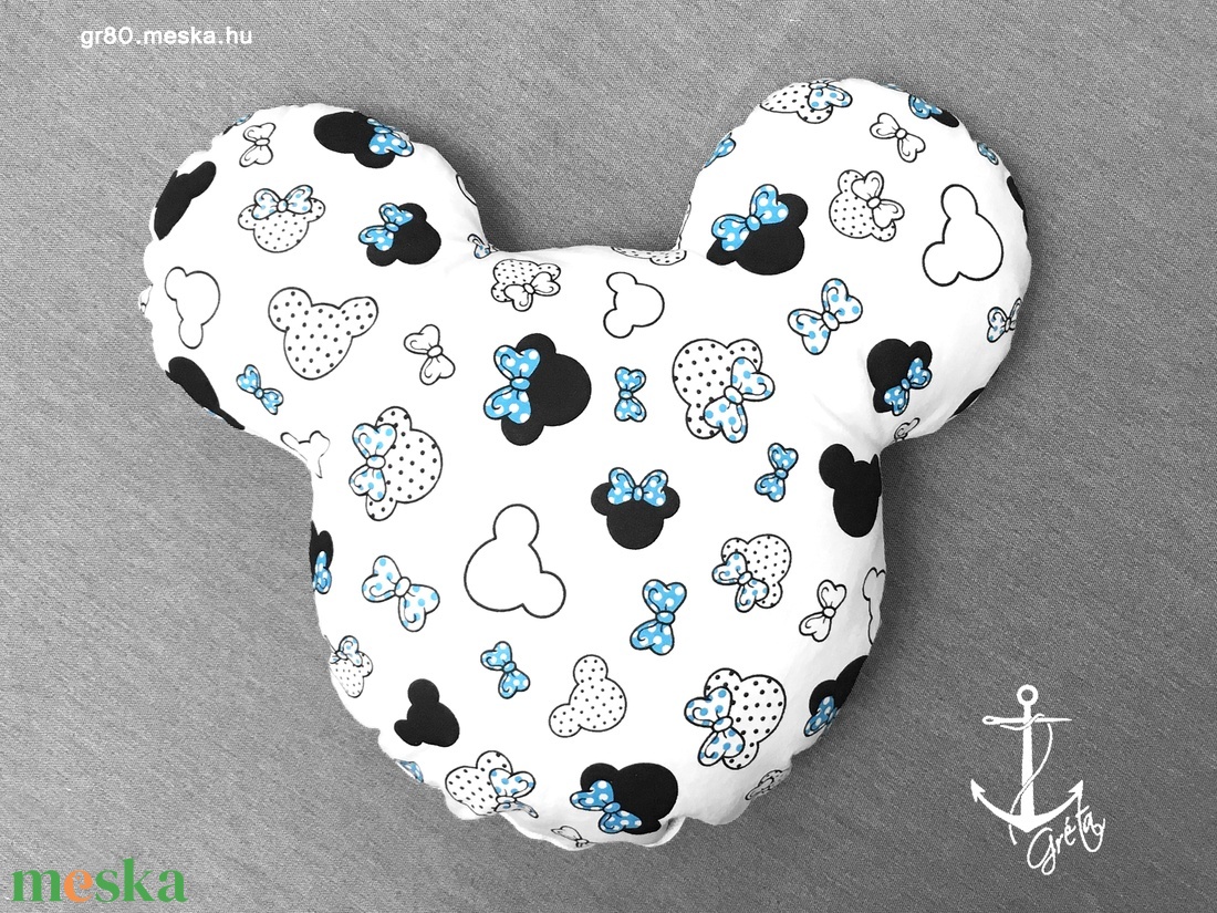 Minnie, Mickey egér fej formájú és mintás puha párna 100% ÖKO-pamutból - PIROS masnis - játék & sport - plüssállat & játékfigura - egér - Meska.hu
